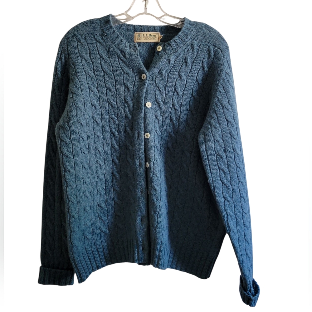 LL BEAN Vintage Cable Knit Wool Cardigan 40